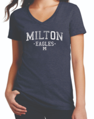 Ladies V-Neck Tee (Navy distressed)