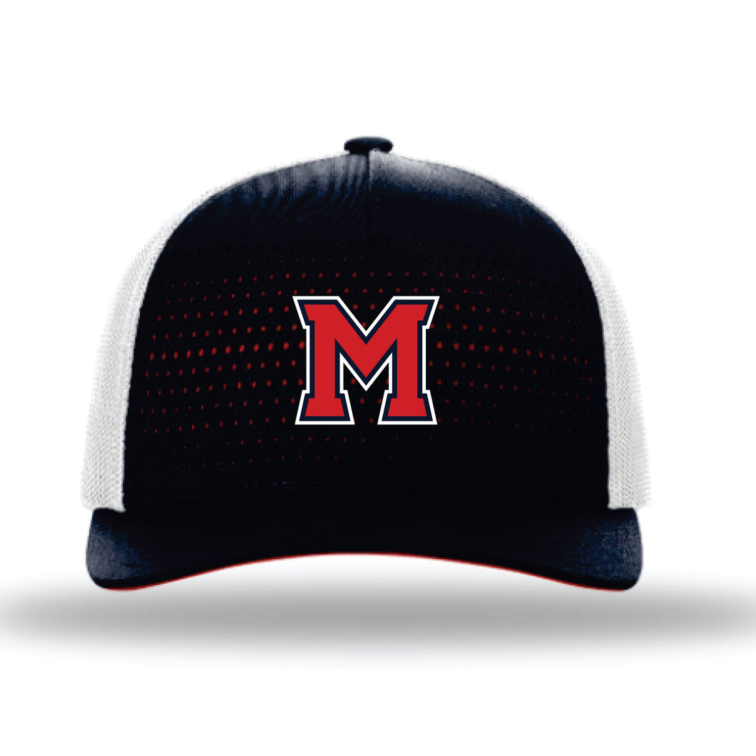 M Flat Bill Patch Hat (Navy w/Red See-through)